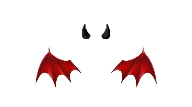 Red devil wings and devil's horn 3d animation 