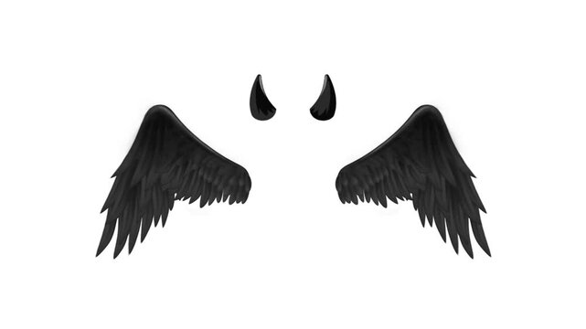 Black devil wings with horn's 3d animation 