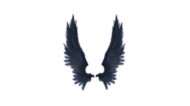 Black feather wings isolated on white 3d animation
