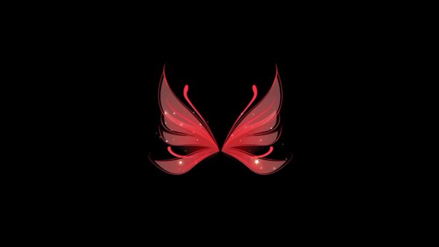 Red fairytale butterfly flying wings 3d animation