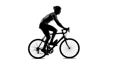 Obraz premium Silhouette of a cyclist in motion on a road bike, isolated on white background