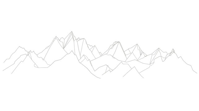 Abstract Geometric Wireframe Mountain Range Landscape. Modern Digital Low Poly Peaks Illustration on White Background.