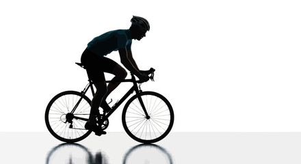 Naklejka premium Silhouette of a cyclist in motion on a road bike, studio shot with white background