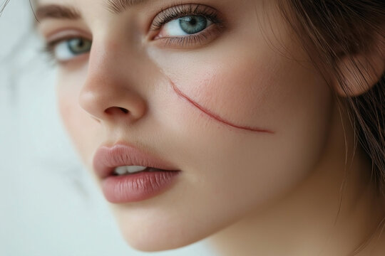 a Young Woman with a Linear Facial Scar on Her Cheek