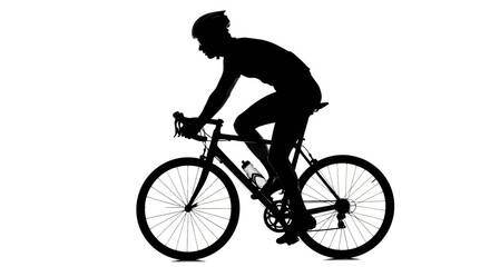 Obraz premium Silhouette of a cyclist on a road bike, isolated on white background, dynamic pose