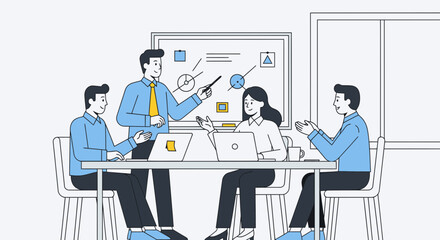 Fototapeta premium Minimal Flat Office Team Collaboration and Discussion Workshop Illustration