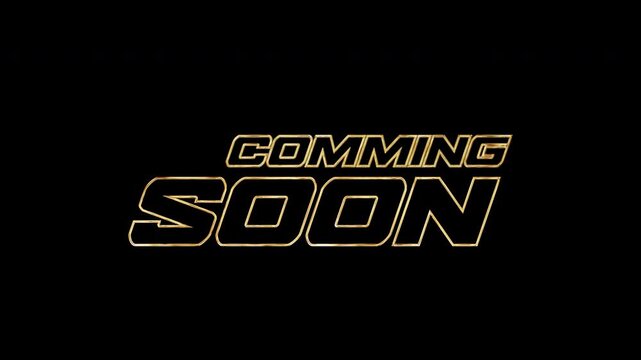 Animation text of Coming Soon gold text glitch effect cinematic title on black abstract backgroud. Element for Isolated transparent video animation text with alpha channel using Quick time proress 444