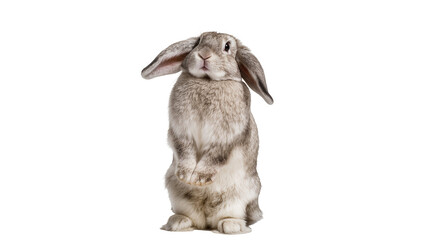 Fluffy grey lop-eared rabbit standing upright, isolated on transparent background © Lukas