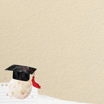 Beige paper textured background, graduation cap border