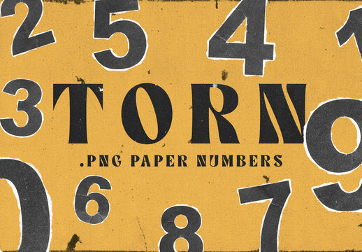 Cutout Numbers Set. Torn Paper Pieces Overlays. Isolated Elements on Transparent Background