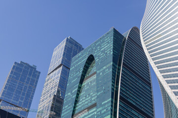 Obraz premium Futuristic skyscrapers and high-rise office buildings in financial center Moscow City