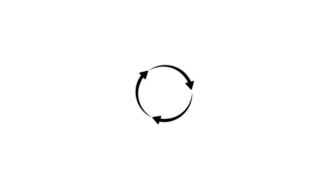Three white arrows forming a circular rotation symbol on white background.refresh arrow icon Abstract arrow refresh and recycle icon.arrow loading bar animation.arrow animated circle loading gif icon