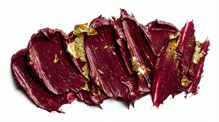 Obraz premium Deep red lipstick smear with gold leaf accents.