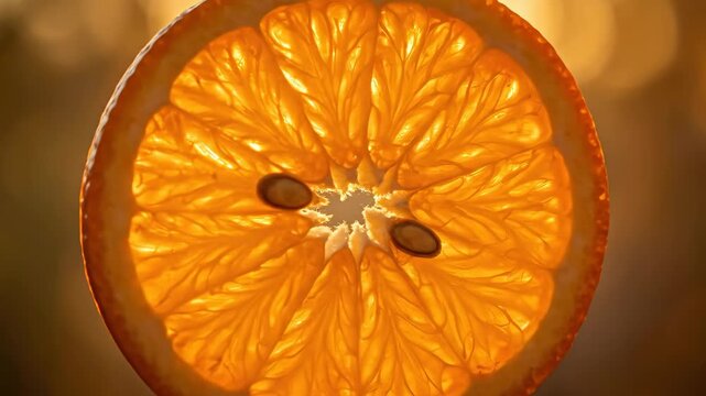 A translucent orange slice in macro with backlighting, vibrant citrus texture and soft glow, shot on Sony A7IV, 100mm macro lens, f/4, 8K\
