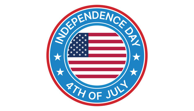 Independence Day badge with American flag and "4th of July" text on a white background