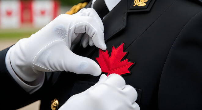 Canada day celebration rcmp officer with canadian maple leaf pin national pride