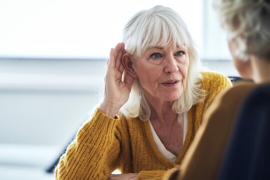 Senior Woman Straining to Hear a Conversation