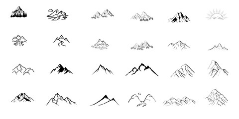 Fototapeta premium Aesthetic Mountain Line Art Doodles – Minimalist Landscape Illustrations for Wall Art, Digital Planning, and Modern Stationery