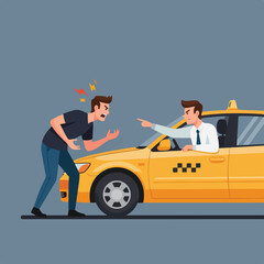 Obraz premium A man argues with a taxi driver, pointing fingers and shouting in the street