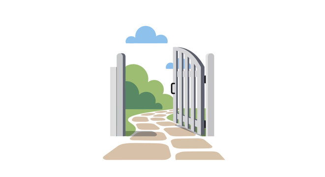 Open Gate Leading to Pathway and Trees.