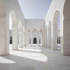 Obraz premium Minimalist White Geometric Islamic Architecture with Stark Shadows 