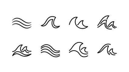 Naklejka premium Collection of abstract linear wave icons representing water and the ocean