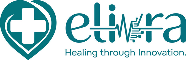 Fototapeta premium Elivra - Healing through Innovation: The image showcases a logo representing innovation and healing within a medical context, emphasizing a commitment to technological advancements in healthcare.