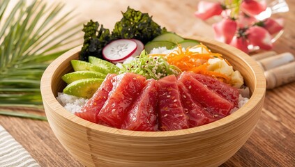 Naklejka premium Poke bowl - classic Hawaiian cuisine