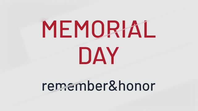Memorial day typography with minimal shadows and clean modern layout animation. Concept of public announcement banner, retail discount promotion, patriotic campaign visual, website homepage graphic.