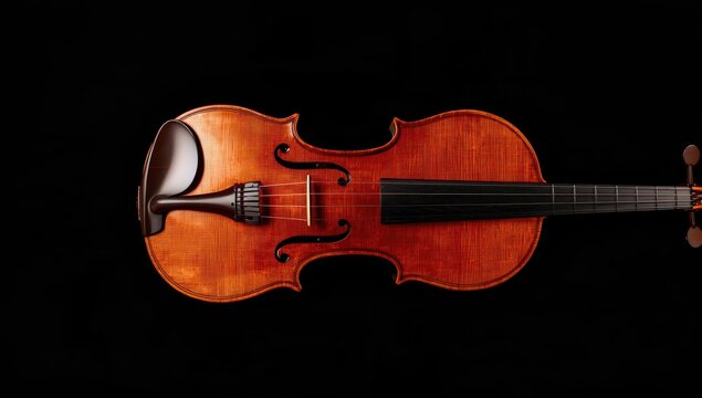 Top view wallpaper of a violin against a black backdrop.