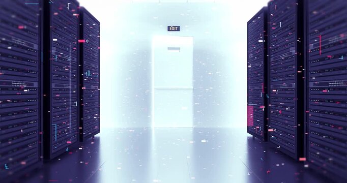 Modern supercomputer room with artificial intelligence and big data processing. Technology Related 3D Animation.