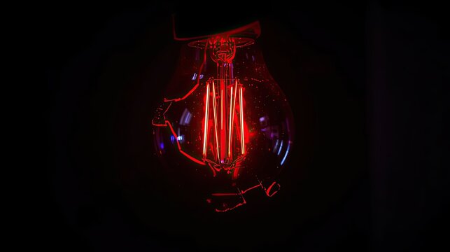 Stranger Things Glowing Vintage Light Bulb Illuminating in Dark Background with Red Neon Glow Effect