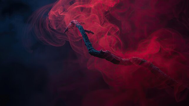 Stranger Things Abstract swirl of red and blue smoke patterns merging with a textured ribbon in darkness