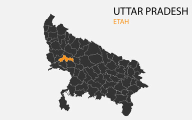 Uttar Pradesh png map with districts, Indian state Uttar Pradesh district map, Uttar Pradesh Etah © Funtastech