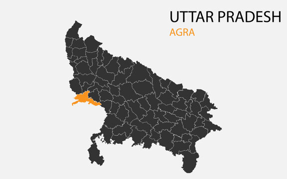 Uttar Pradesh png map with districts, Indian state Uttar Pradesh district map, Uttar Pradesh Agra
