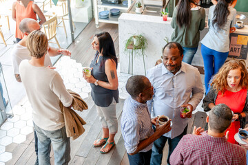 Lively social gathering in cafe