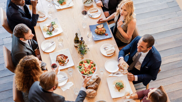 Elegant dining gathering with conversation