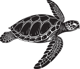 Fototapeta premium Sea Turtle Swimming Detailed Shell Pattern Illustration Vector Art Isolated on White