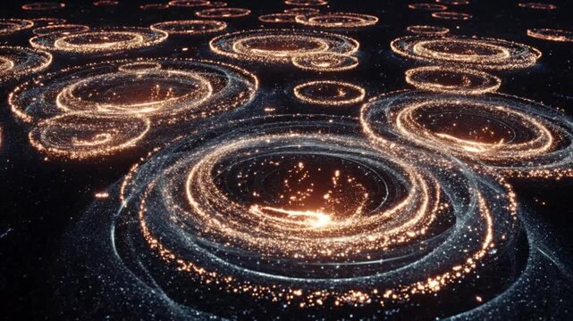 Cosmic Rings of Light: A mesmerizing panorama of glowing rings suspended in the vast expanse, each radiating a unique energy, inviting exploration into the enigmatic realm.