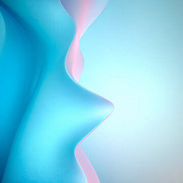 Flowing light blue and soft pink abstract waves creating a serene modern visual artwork in a tranquil digital space