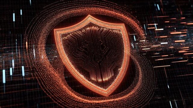 Digital Fortress: A shield of digital prowess, emanating protective energy, guards against unseen threats, encapsulating the essence of cyber security and data protection.