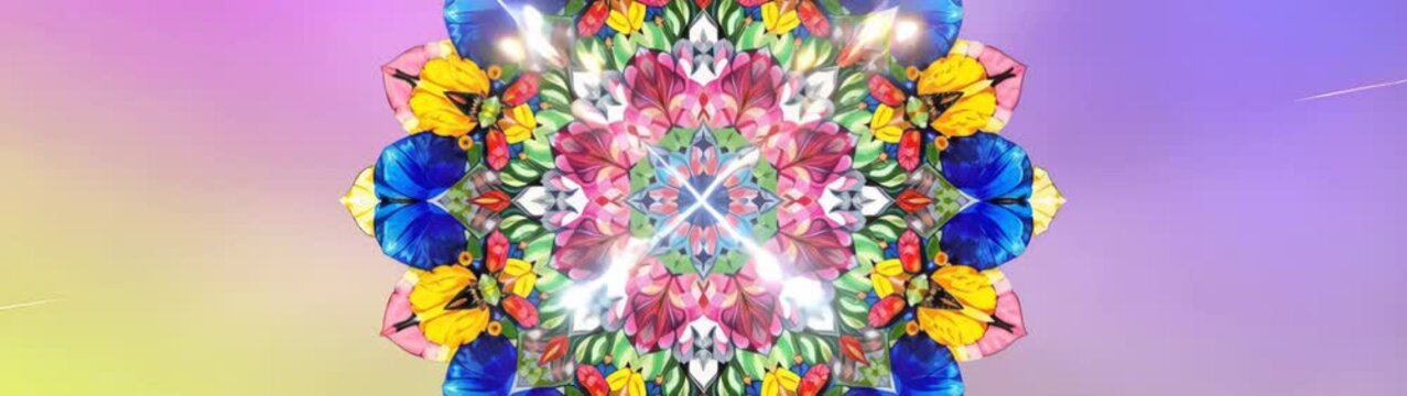 Mandala pattern featuring intricate flowers and butterflies, generating radial symmetry, spiritual harmony, and peaceful beauty.
