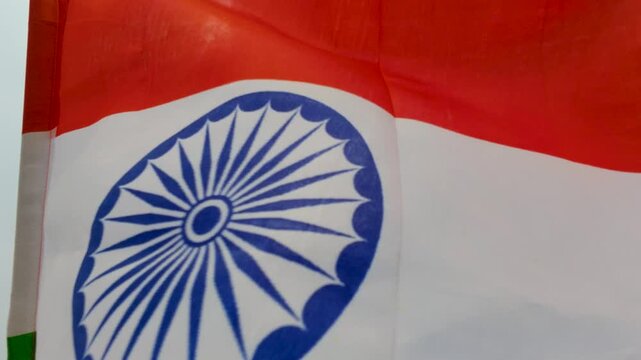 Indian tricolour Close up flag waving in the wind 