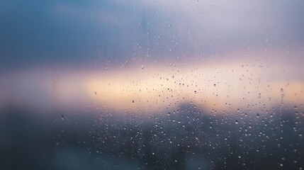Obraz premium Raindrops On Window With Blurred Sunset Background. Capturing Tranquility And Reflection
