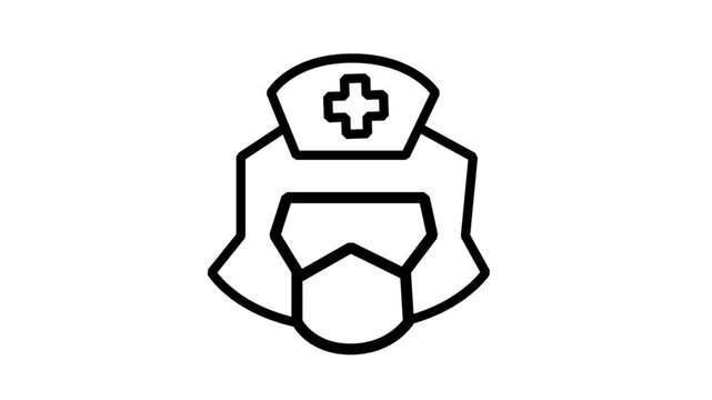 Nurse or Medical Staff Icon Motion. Minimalist animation of a professional nurse character wearing a mask and cap for healthcare services.