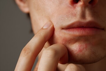 Naklejka premium person touching irritated skin on chin