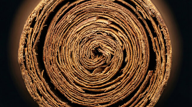 Extreme macro of rolled layers in dried cinnamon bark stick