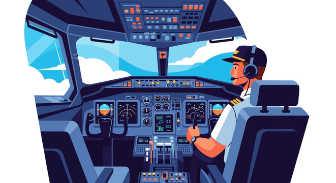 Pilot in Cockpit Flying Airplane Profession.