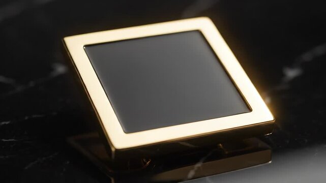A blank square black gold enamel lapel badge pin mock-up is displayed in a clean and refined product presentation arrangement.