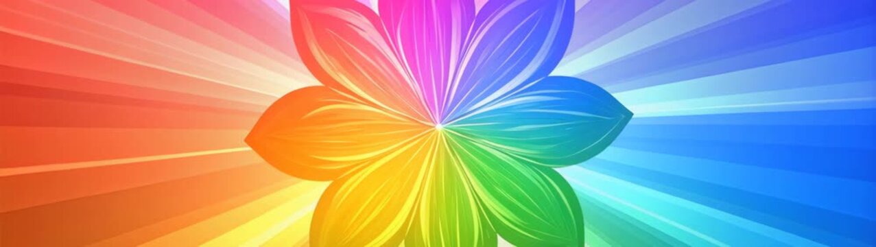 Spectrum flower petals unfolding, creating a harmonious gradient of hues and radiating light from the center.